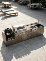 Cuisine extérieure modulaire en acier inoxydable 304 avec barbecue Kamado, brûleur latéral, évier et station BBQ