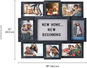 Customizable Letterboard 8-Opening Photo Collage, 19 x 17 inch,Distressed Black Multiple Photo Frame