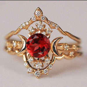 Vintage Moonstone <b>Ring</b> With Diamond Pave Setting Gold Plated Women's Engagement Gemstone <b>Ring</b> - Product Image 3
