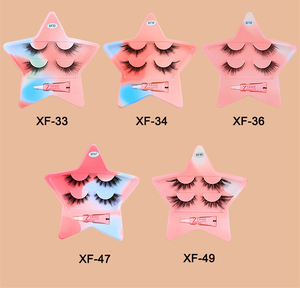 Cils 3D en faux vison ultra doux, aspect naturel, demi-bande, emballage en forme d'étoile, 2 paires de cils œil de chat avec colle - Product Image 5