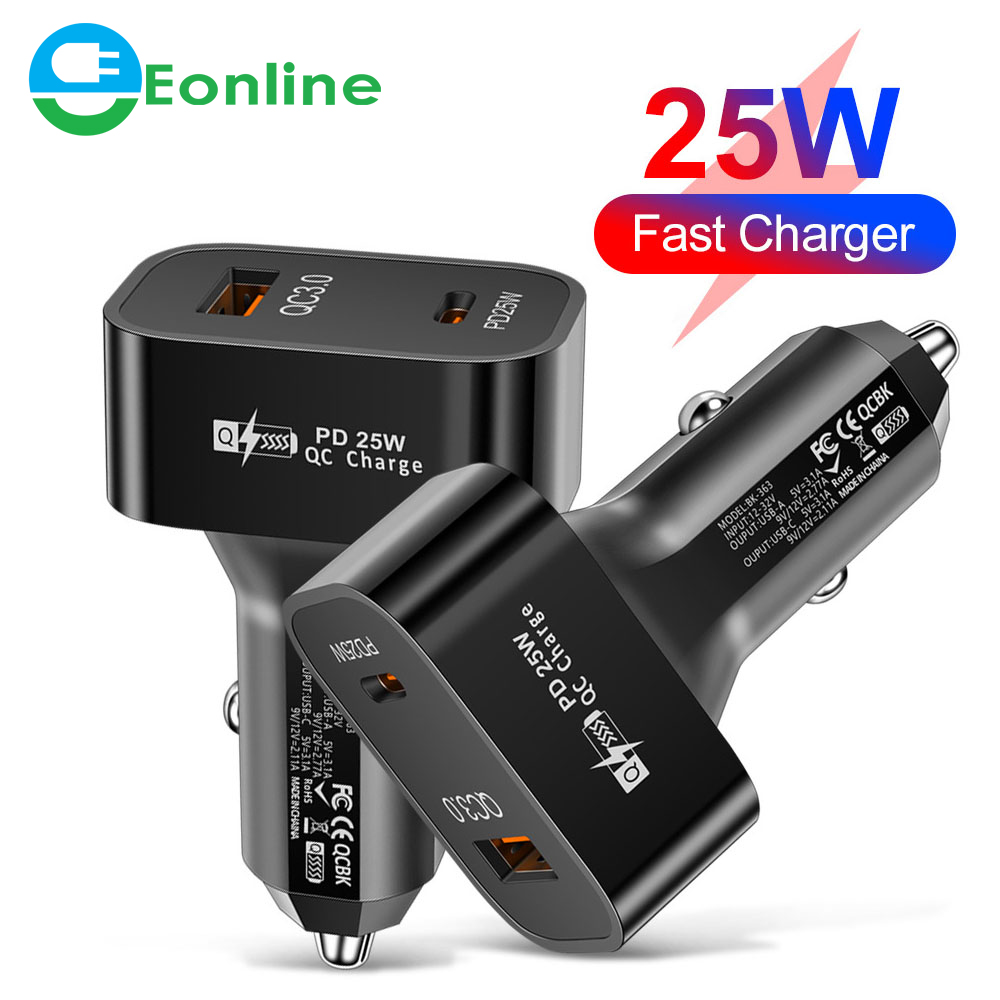 USB C Car Charger 25W PD Type c Charge Adapter Quick Charge 3.0 Fast Charging For Phone  Xiaomi Huawei Samsung