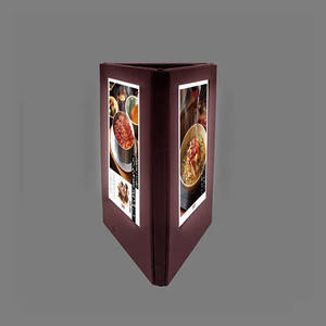 Manufacturer Red Faux Leather 3 Sided Digital Menu <b>Table</b> Led Menu Stand Display Triangular Led Menu <b>Covers</b> - Product Image 1