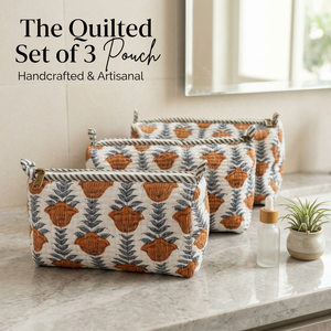 Juego de 3 Bolsas Acolchadas de Lujo Personalizadas, Bolsa de Aseo de Algodón Jaipur con Estampado de Bloques, Organizador de Maquillaje, Estuche Cosmético Portátil y Moderno - Product Image 5