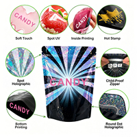 Ensemble de sacs refermables holographiques en Mylar, résistants à l'humidité, pour chewing-gum et herbes, avec logo personnalisé