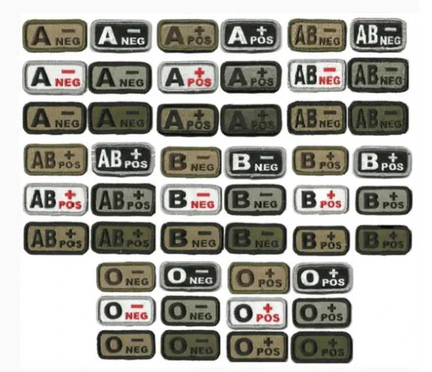 Tactische Patch Haak Bloed Type A- A Ab + B- B + O- O + Neg Pos Patch Geborduurde Badge Tactische Borduurpatches