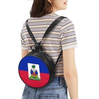 Sac à dos multifonctionnel en cuir PU imprimé drapeau d'Haïti pour femme, convertible en sac à bandoulière et sac à main, fermeture éclair, style ethnique