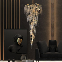 Lustre en verre moderne de grande taille, design le plus récent, lumière LED décorative de style château, lampe de haute qualité, foyer, commande par application/télécommande, 3 ans