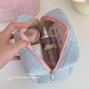Small Plush Cosmetic Bag – Portable Travel Toiletry Pouch, Solid Color Zipper Makeup Organizer – for Lipstick, Brushes, Skincare - Product Image 1