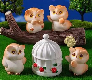 Terrarium Resin fittings; Collectible cute mini singing Owl Lovers animals ; wholesale fairy garden miniature figurines