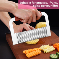 Houten Handvat Wave Sharp Rvs Keuken Groente Wortel Snijden Mes Golvende Randen Crinkle Franse Fry Potato Cutter