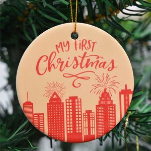 Wholesale Eco-friendly High Quality Christmas Tree Decoration Santa Claus Heart-Shaped <b>Ceramic</b> Plate <b>Ornaments</b> Tree Pendant - Product Image 4