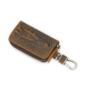 Carteira de chave estampada de crocodilo, venda quente, carteira vintage de couro genuíno, carro, chave, porta-chaves, presente