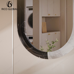 Miroir mural encadré ovale, design minimaliste, bord en marbre noir et blanc, verre décoratif de 6 mm d'épaisseur, décoration de salon, décoration de la maison - Product Image 5