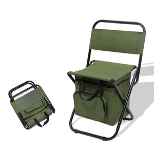 Outdoor Fishing Chair with Cooler Bag Compact Fishing Stool Foldable Camping Chair for Beach/Camping/Family/Outing