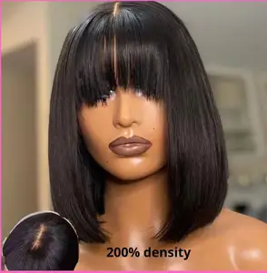 מוצרים למכירה חמה 2024 פאות בוב קצרות עם פוני שיער וייטנאמי גולמי ללא דבק שיער אדם תחרה פאות קדמיות לנשים שחורות