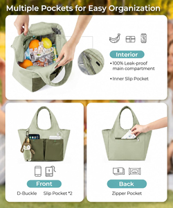 Bolsa de almuerzo para mujer, elegante, aislada, con múltiples bolsillos, apertura amplia, linda bolsa de almuerzo para la universidad, para el viaje diario - Product Image 2