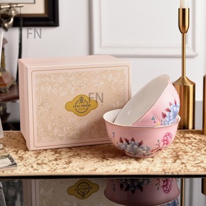 Classical Vintage Flower Printed Ceramic <b>Dinnerware</b> Sets Pink Porcelain Plates Cups Tableware Freezer Safe Home Use Gift - Product Image 1