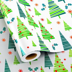 Yarcony Christmas <b>Wrapping</b> <b>Paper</b> Roll 17Inch X 33Feet Modern Green Tree Design Recyclable Gift Craft Use - Product Image 1