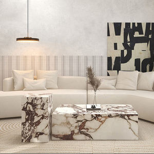 Table basse en marbre Calacatta Violet de luxe à base basse, forme rectangulaire moderne nordique, décoration de salon - Product Image 1