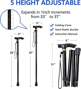 Canne de marche pliable en aluminium, 220 LBS, hauteur réglable sur 5 niveaux, antidérapante, pour personnes âgées, Katlanir Baston Canne Vielle Personne - Product Image 6