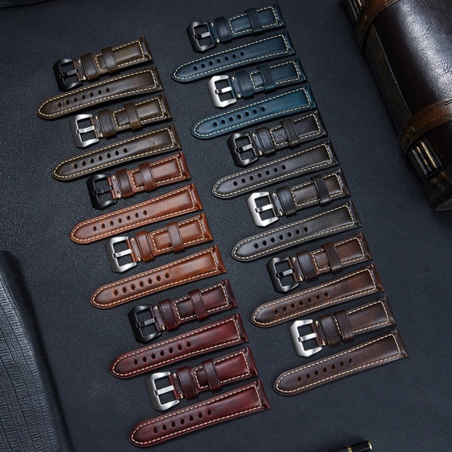 Buckle Wholesale Vintage Italian Leather Strap Oil Wax Leather Watch 20mm24mm Men's Watch Leather Strap