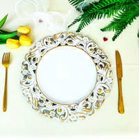 Assiettes de Présentation en Plastique Blanches avec Bordure Dorée, Plats de Service Décoratifs IMUWEN, Style Américain de Luxe Vintage Fait Main pour la Décoration