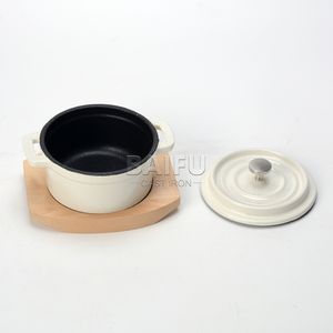 Mini <span class=keywords><strong>cocotte</strong></span> ronde <span class=keywords><strong>en</strong></span> <span class=keywords><strong>fonte</strong></span> avec plateau <span class=keywords><strong>en</strong></span> bois Mini casserole <span class=keywords><strong>en</strong></span> <span class=keywords><strong>fonte</strong></span> pour four hollandais Mini pot de service pour serveur - Product Image 3