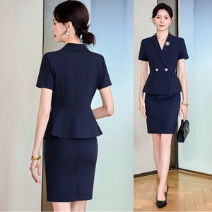 Women's Short Sleeve Suit Set Polyester Anti-Wrinkle Office Lady Professional Formal Wear Summer Work Uniform - Product Image 1