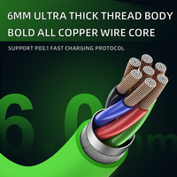 Cable de Datos Piva de Carga Rápida PD100W 5A de 1.5m y 480Mbps, de Silicona Líquida Verde con Luz RGB con Efecto de Respiración y Conector USB-C para Laptop, Tablet y Teléfono
