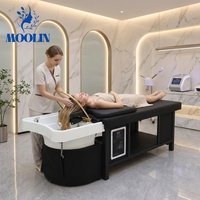 MOOLIN Lit de lavage de luxe moderne pour salon, équipement professionnel avec bac de lavage et vapeur pour soins capillaires et massage thaïlandais