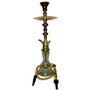 Auténtica Cachimba Egipcia Khalil Maamoon Hecha a Mano - Fanus de Latón Moderno Esmerilado de 2 Niveles, Juego Completo - Product Image 2