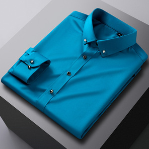 <span class=keywords><strong>Camicia</strong></span> da <span class=keywords><strong>uomo</strong></span> Casual Slim Fit Business tinta unita manica lunga senza rughe camicie di <span class=keywords><strong>raso</strong></span> di seta da <span class=keywords><strong>uomo</strong></span> di lusso - Product Image 4