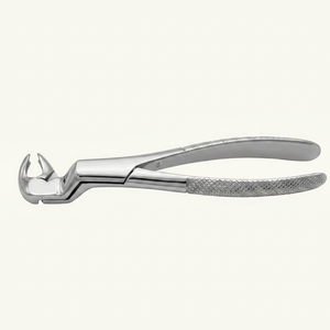 Forceps d'extraction dentaire pour molaires supérieures, revêtement chromé, poignées texturées, bec courbé, instrument chirurgical en acier inoxydable - Product Image 1
