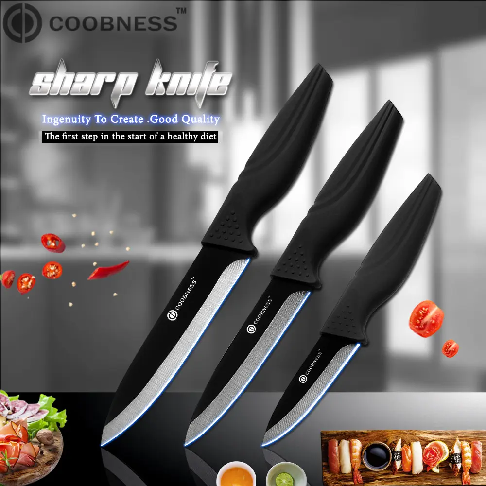 Coobness Thương Hiệu Chuyên Nghiệp 3 "4" 5 "Gốm Dao Top Grade Đen Blade Đen Xử Lý Dao Nhà Bếp 3 Mảnh Thiết Lập Chỉ Cho Bán