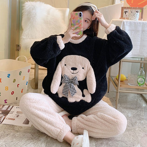 Hiver 2 Pièces Flanelle Cartoon Sleepwear Femme Coral Fleece Manches Longues Confortable Pyjama Epais Chaud - Product Image 2