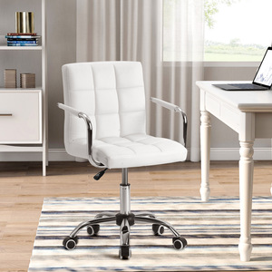<b>White</b> Artificial <b>Leather</b> <b>Office</b> <b>Chair</b> Swivel With Wheels Ergonomic For <b>Office</b> Use - Product Image 1