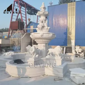 QUYANG European Style Building Project Large Outdoor Water Fountain Villa Home Decoration Marble Lion Fountains For Garden