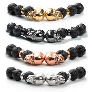 F148 regalos para el novio cuentas al por mayor volcánico lava cuentas de piedra con forma de cráneo pulsera simple para hombres - Product Image 2
