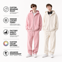 Ensemble sweat à capuche zippé et pantalon de survêtement en coton épais 500 g/m², style streetwear vintage bleu uni pour homme, vente en gros, directement de l'usine