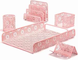 Juego de Organizadores de Papel para Oficina y Hogar, Color Rosa, Diseño de Girasol, para Mujeres y Niñas, 5 Piezas, Gran Venta - Product Image 1