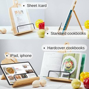 Wooden Recipe Rack Adjustable Bookshelf Kitchen Counter Holder <b>Desktop</b> <b>Shelf</b> For Cookbook Ipad Phone - Product Image 1