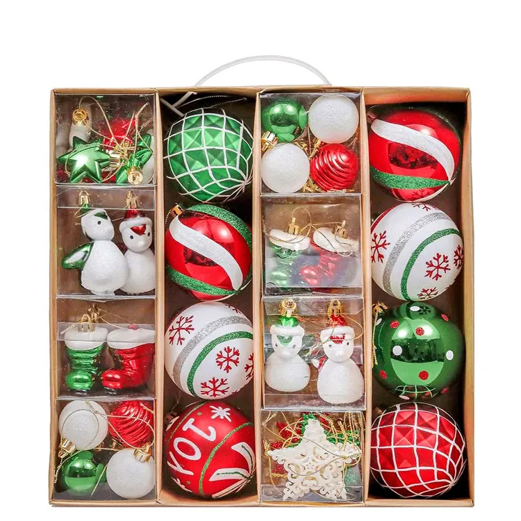 Natal árvore enfeites luxo conjunto caixa pintados à mão plástico natal bola com pentagrama Natal meia forma baubles