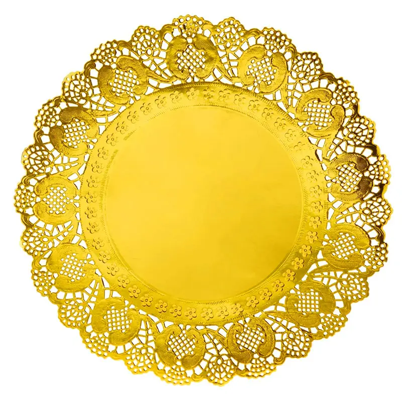 Factory directly printing disposable party tableware gold round foil lace paper doilies mats rectangular paper doilies placemats