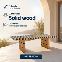 Table à manger rectangulaire moderne en bois massif 8 places avec design unique en bois de contreplaqué à grain apparent pour la salle à manger et la cuisine