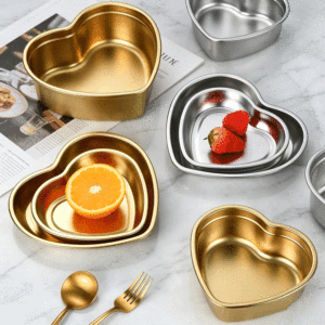 Plato de Metal con Forma de Corazón de Moda Coreana FLEY, Plato para Servir de Acero Inoxidable 304 Duradero, Bandeja Portátil para Refrigerios Infantiles - Product Image 3