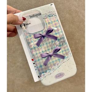 Coque de téléphone violet Bow Check pour iPhone 17 16 15 14 13 12 11 Pro <span class=keywords><strong>Max</strong></span> <span class=keywords><strong>Air</strong></span> Lace Dot étui de protection - Product Image 6