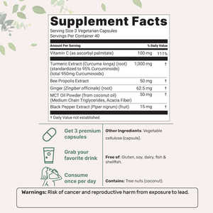 Nahrungsergänzungsmittel Kurkuma-Wurzelextrakt Curcumin Vegane Kapseln für Erwachsene zur Immununterstützung und Entzündungshemmung - Product Image 5