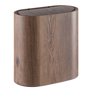 Poubelle en PP à motif bois; Poubelle d'intérieur pour salle de bain/salon; Couvercle pour espaces étroits; Grande poubelle à pression - Product Image 5