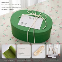 Boîte cadeau ovale de luxe verte tissée à la main avec doublure en soie douce, couvercle et base personnalisables avec logo, pour paniers de fleurs haut de gamme, en papier kraft