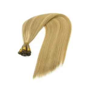 Handmade Finely Woven Light Color Virgin Human Hair Extensions Straight Style Hand Tied Wefts Featuring Russian Hair